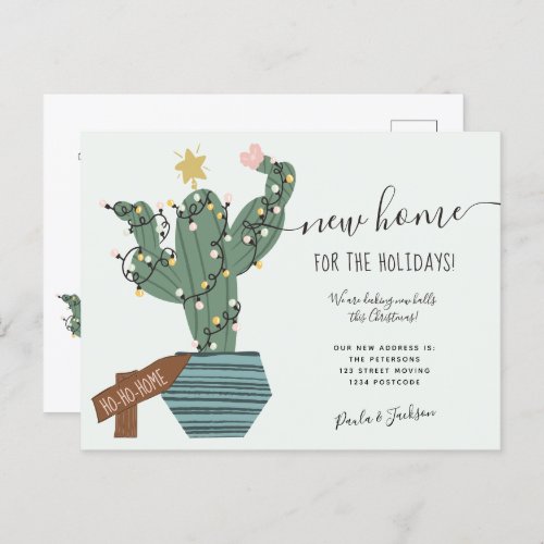 New home for Christmas fun cactus garlands stars Announcement Postcard