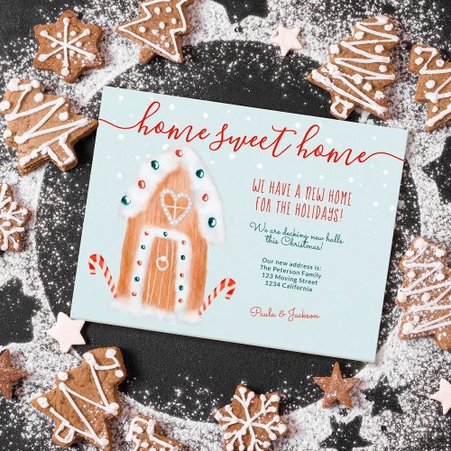 New home for Christmas moving gingerbread house Announcement Postcard