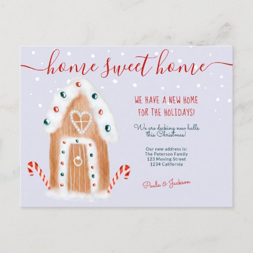 New home for Christmas moving gingerbread house Announcement Postcard