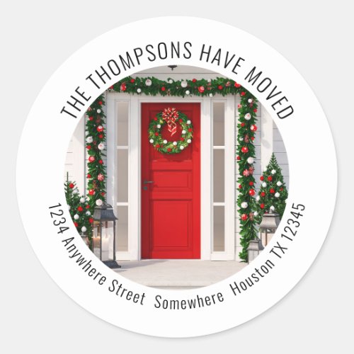 New Home for Christmas Photo Return Name Address  Classic Round Sticker