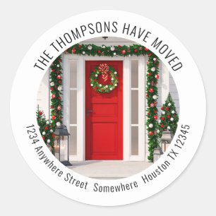 New Home for Christmas Photo Return Name Address Classic Round Sticker