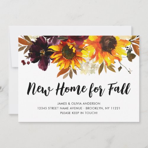New Home for Fall Autumn Sunflower Moved Moving Announcement