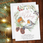 New Home for Holidays Robin and Pine Wreath Moving Announcement<br><div class="desc">Traditional nature themed 2-in-1 holiday moving announcement and christmas card, with watercolor wreath and elegant calligraphy. The design features a traditional wreath with winter greenery, christmas red robin, mistletoe, berries, pine branches and pine cones. It is lettered with "a new home for the holidays" and you can personalize with a...</div>