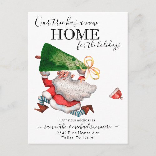 New Home for Holidays Santa Tree Funny Announcement Postcard