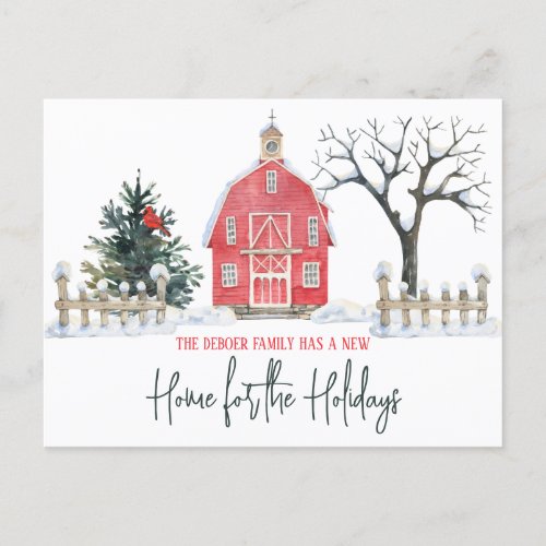 New Home for the Holidays Barn Moving Annoucement Postcard