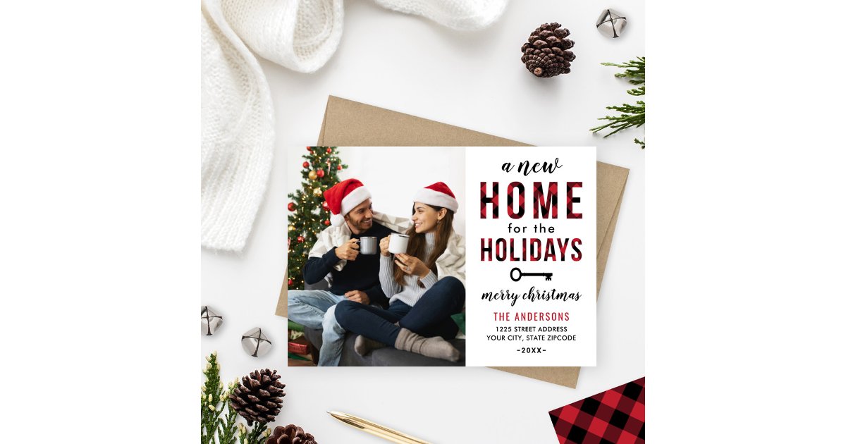 New Home for the Holidays Buffalo Plaid Holiday Card | Zazzle