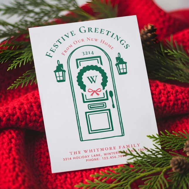 New Home For the Holidays Christmas Festive Door Letterpress Photo Cards (New Home For the Holidays Christmas Festive Door Letterpress Photo Cards)