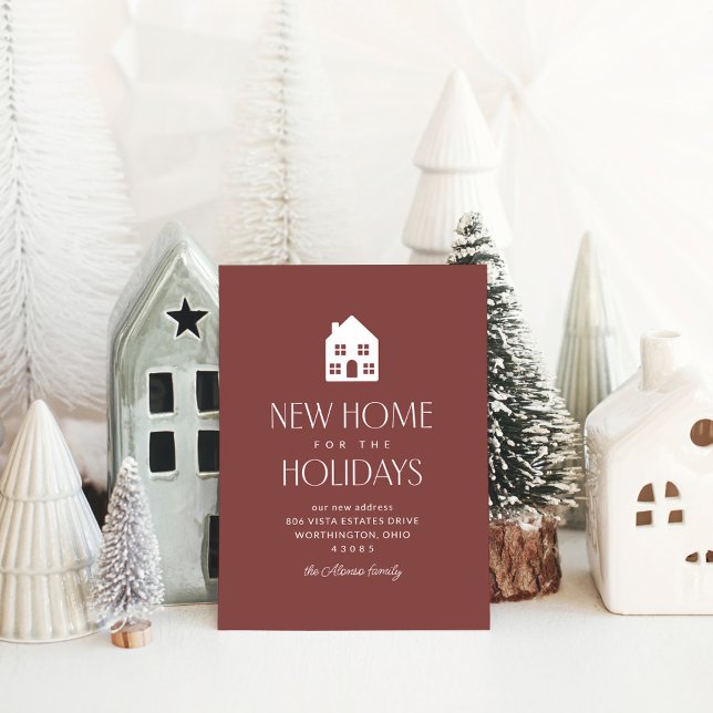 New home for the holidays classic maroon Christmas Holiday Postcard (Creator Uploaded)