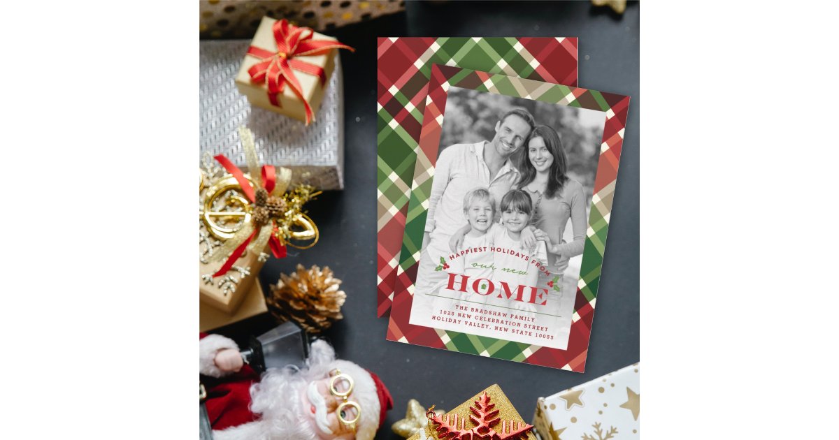 New Home For The Holidays Classic Plaid Photo Holiday Card | Zazzle