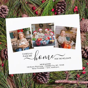 New Home For The Holidays Custom 3 Photo Moving Announcement Postcard