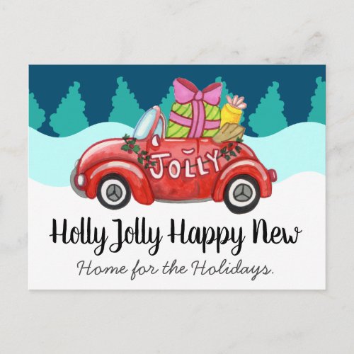 New Home for the Holidays Cute Car Postcard