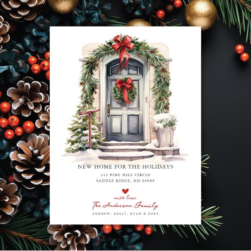 New Home For The Holidays Door Moving Announcement Postcard