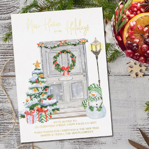 New Home for the Holidays Door Number Gold Foil Holiday Card