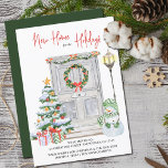 New Home for the Holidays Door Number Moving Announcement<br><div class="desc">All in one holiday moving announcement and christmas card personalized with your new address and christmas greeting. It is lettered with New Home for the Holidays in casual handwriting. The watercolor design features a festive front door with wreath,  your door number,  christmas tree,  presents,  snowman and lantern.</div>
