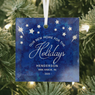 New Home For the Holidays Family Name Glass Ornament