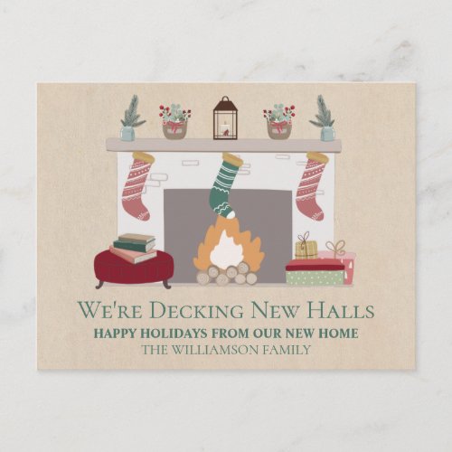 New Home for the Holidays  Fireplace  Stocking Postcard