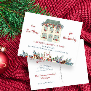 New home for the holidays green house red moving announcement postcard