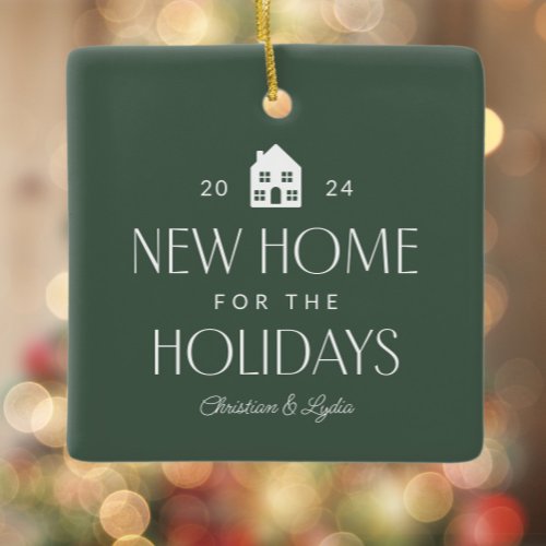 New home for the holidays green photo Christmas Ceramic Ornament