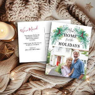 New Home for the Holidays Holly Garland Moving Announcement Postcard