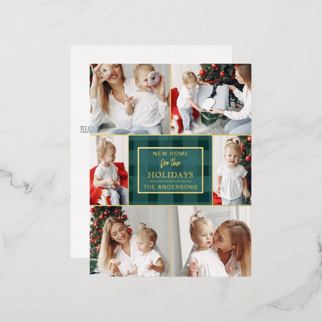 New Home for the Holidays Moving Photo Foil Holida Foil Holiday Postcard (Front/Back)