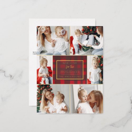 New Home for the Holidays Moving Photo Foil Holiday Postcard
