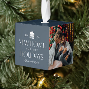 New home for the holidays navy 3 photo Christmas Cube Ornament