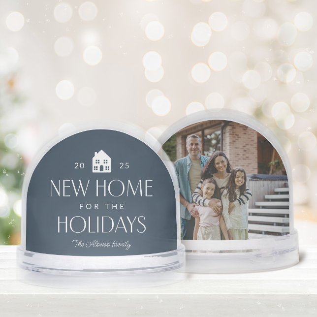 New home for the holidays navy blue one photo snow globe (Creator Uploaded)
