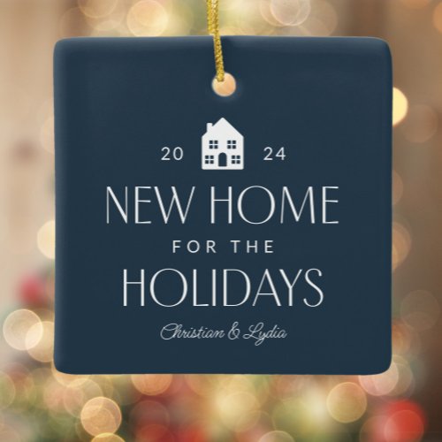 New home for the holidays navy photo Christmas Ceramic Ornament