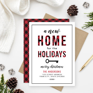 New Home for the Holidays Red Buffalo Plaid Holiday Card