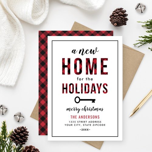 New Home for the Holidays Red Buffalo Plaid Holiday Card