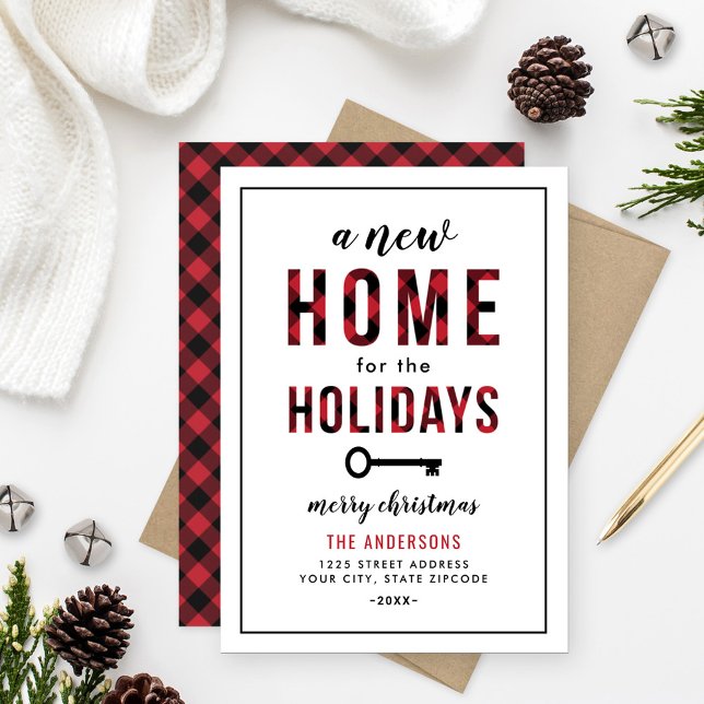 New Home for the Holidays Red Buffalo Plaid Holiday Card (Creator Uploaded)