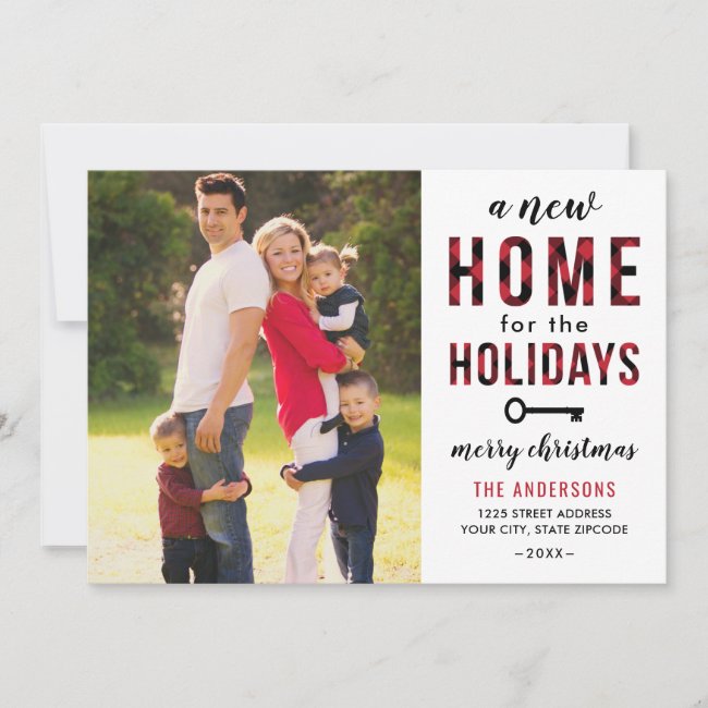 New Home for the Holidays Red Buffalo Plaid Photo Holiday Card