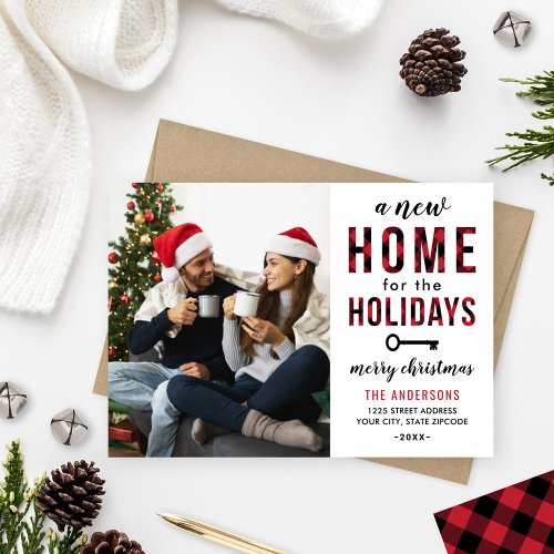 New Home for the Holidays Red Buffalo Plaid Photo Holiday Card