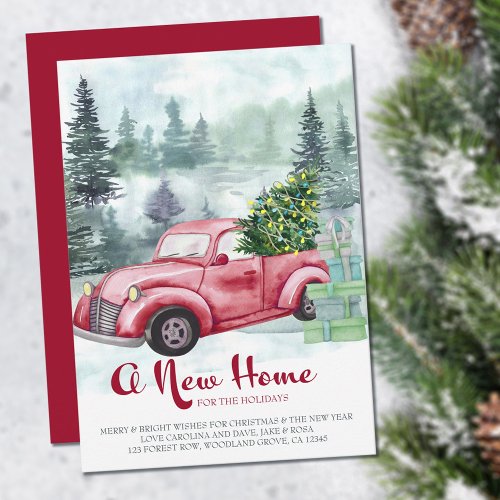 New Home for the Holidays Red Truck Misty Forest Announcement