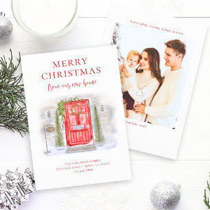 New Home For the Holidays Red Watercolor Door Holiday Card