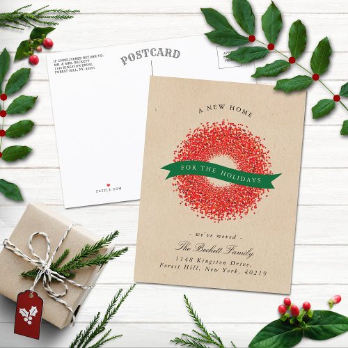 New Home For The Holidays  Rustic Kraft Moving Announcement Postcard