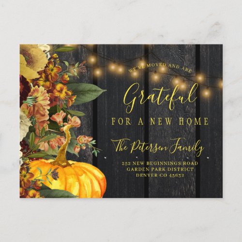 New home for the holidays Thanksgiving moving Announcement Postcard
