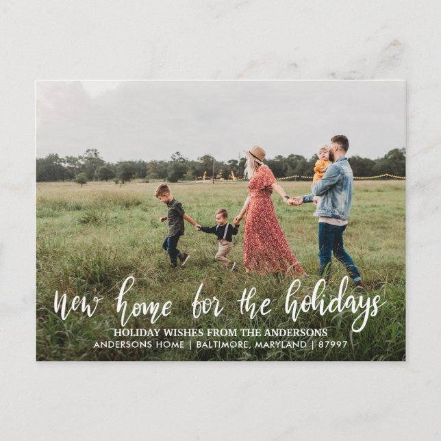 New Home For The Holidays Typography Photo Postcard (Front)