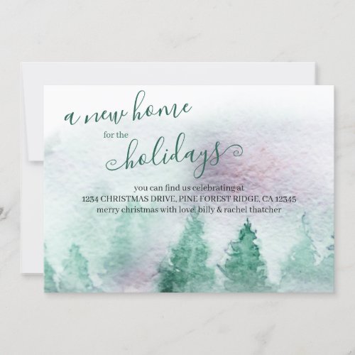New Home for the Holidays Watercolor Winter Forest Announcement