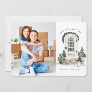 New Home for the Holidays White Door Moving Holiday Card