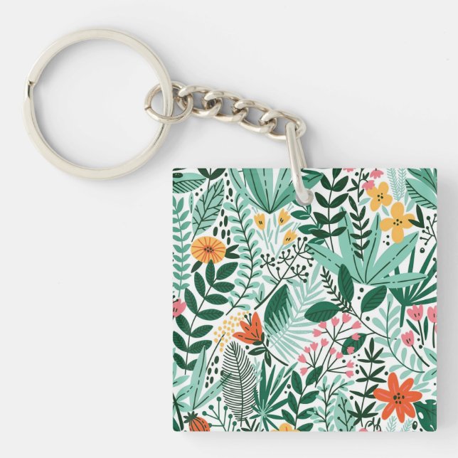 New Home Gift Tropical Seamless Floral Keychain (Front)