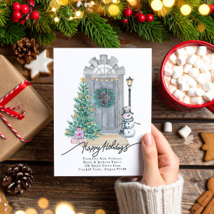 New Home - Happy Holidays Christmas Door Moving Announcement Postcard