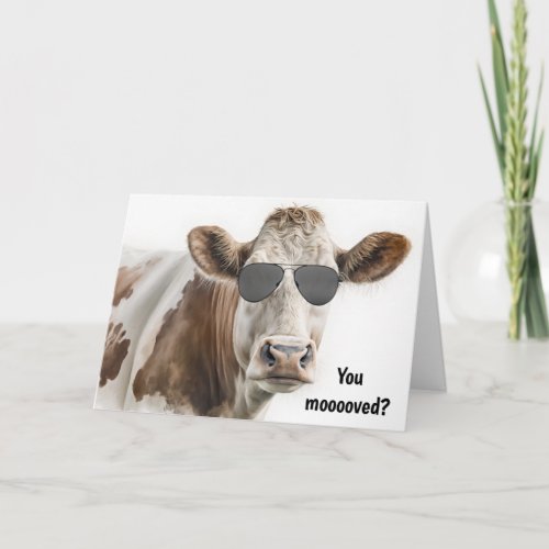 New Home Hereford Cow With Sunglasses Card