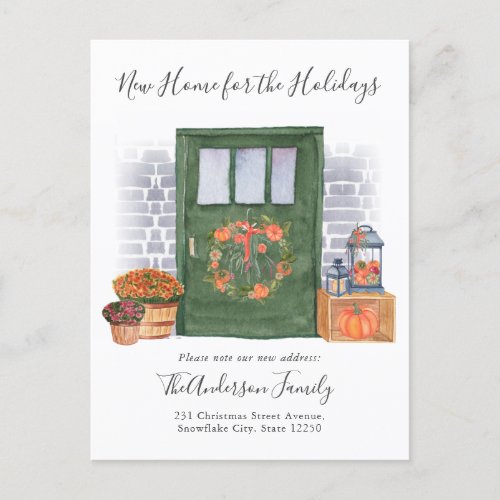 New Home Holiday Fall Door Pumpkin Holiday Moving Announcement Postcard