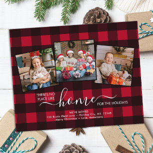 New Home Holidays Red Plaid 3 Photo Moving Card