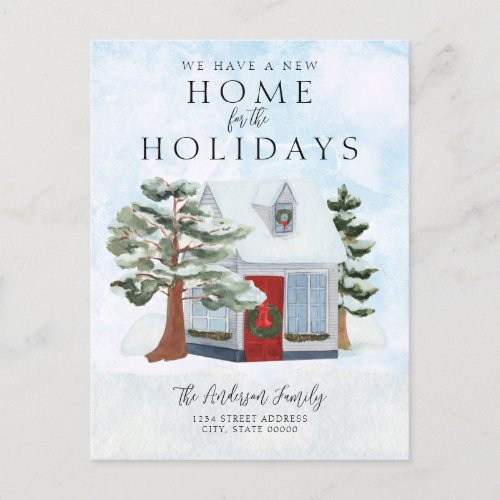 New Home Holidays Snowy Scene Moving Announcement Postcard