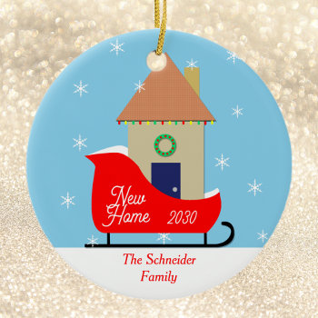 New Home House In Sleigh Ornament by ornamentsbyhenis at Zazzle