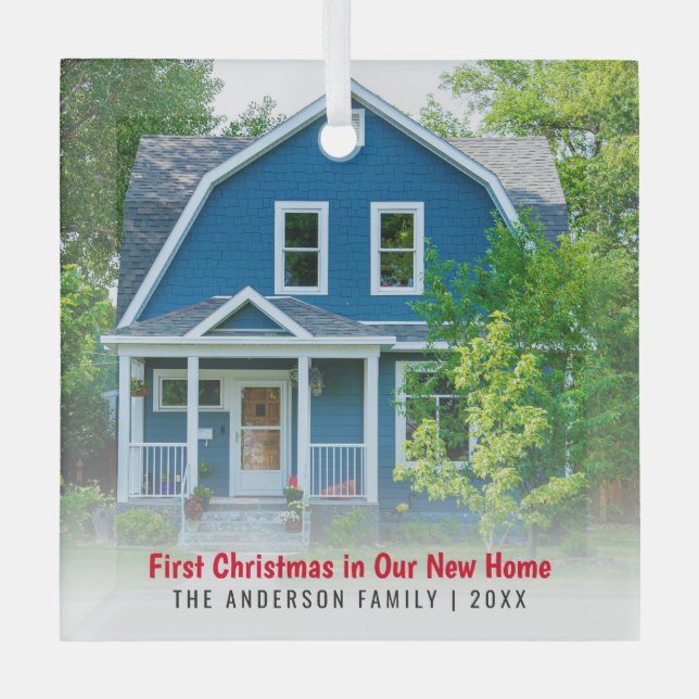 New Home House Photo First Christmas Glass Ornament (Front)