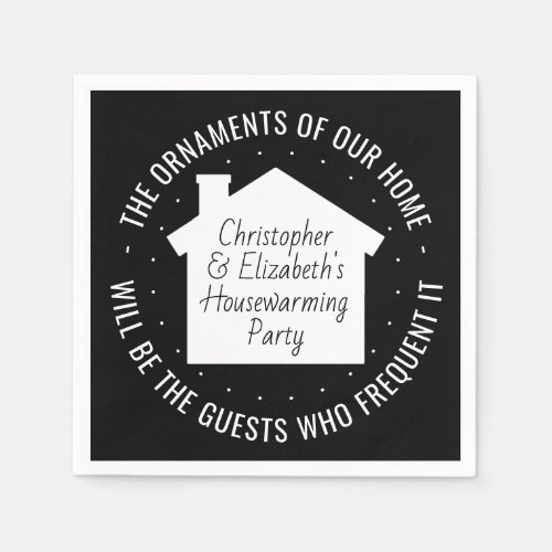 New Home Housewarming Party Black and White Modern Napkins