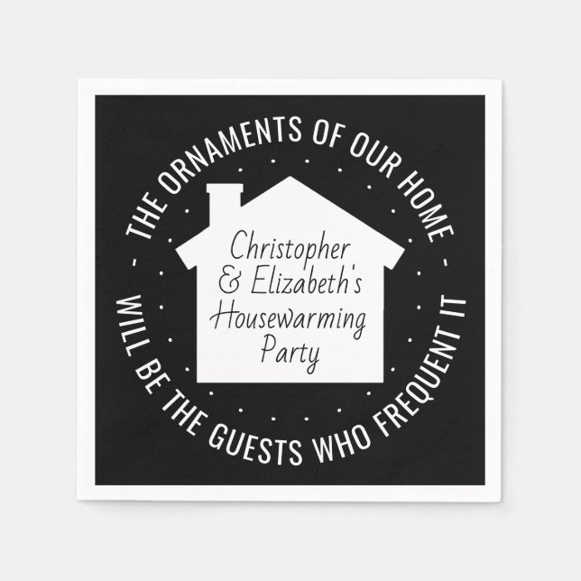 New Home Housewarming Party Black and White Modern Napkins (Front)